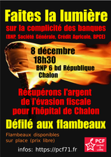 affiche défilé aux flambeaux pour la santé et contre l'évasion fiscale